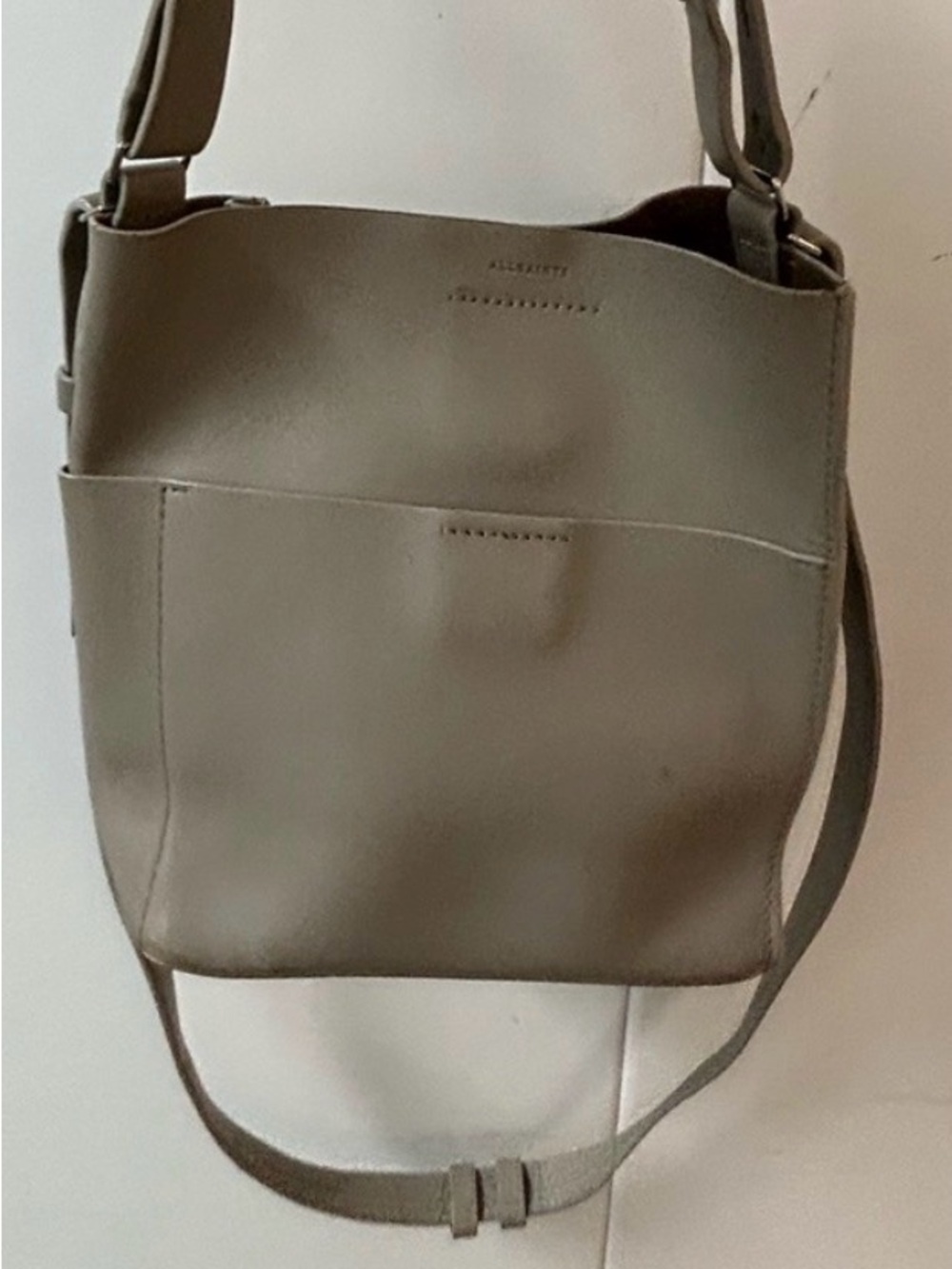 AllSaints Kita Small Convertible Genuine Leather Bag in Slate Grey